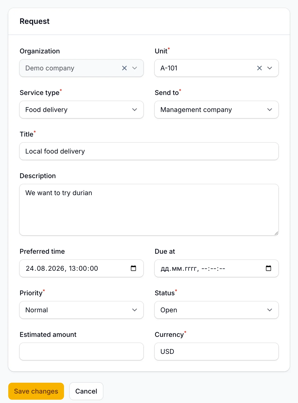Guest service request tracking