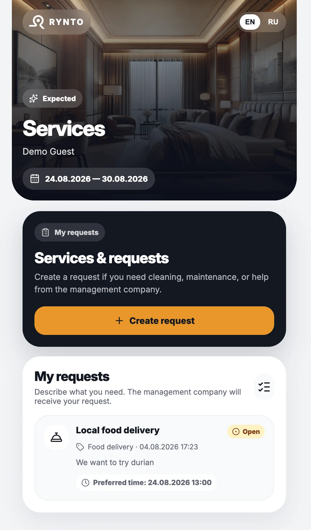 Guest services available in RYNTO