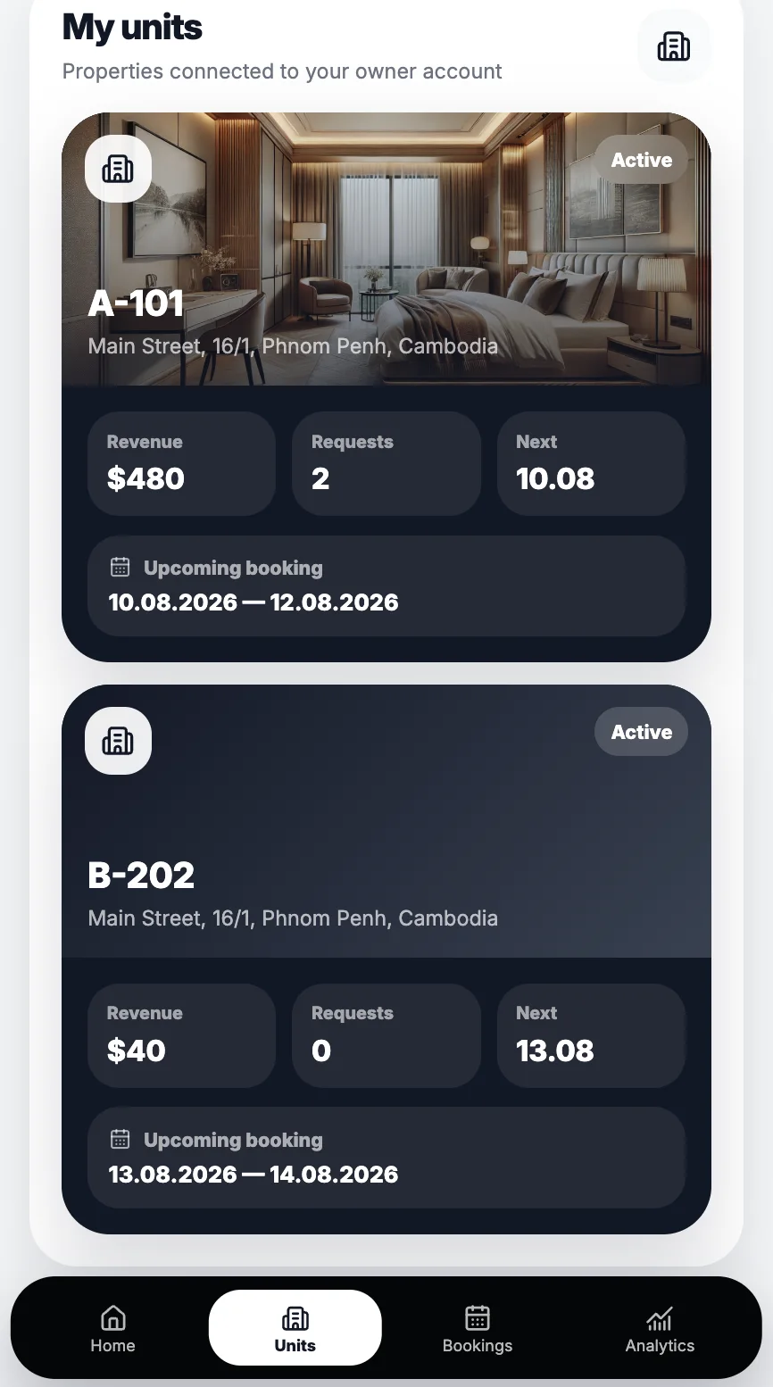 Property portfolio in RYNTO Owner Portal